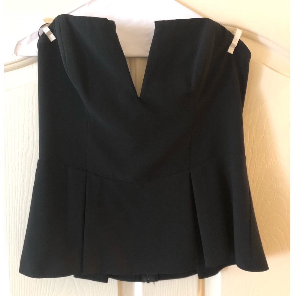 Black strapless top with plunging neckline